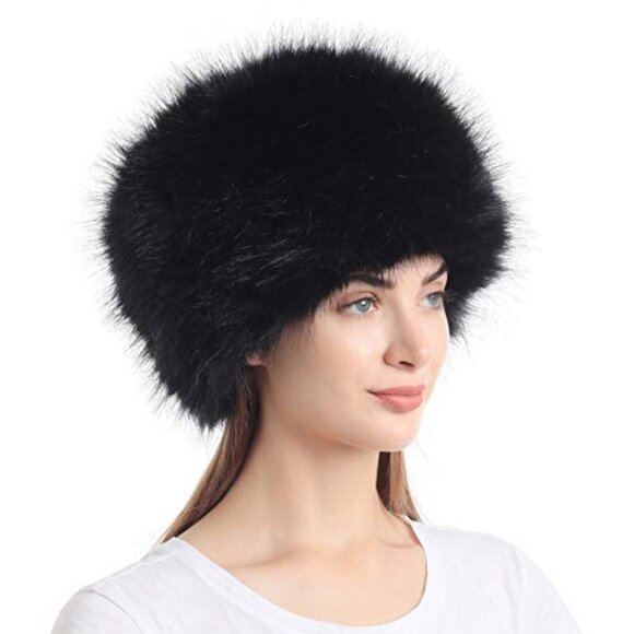 Women\'s Faux Fur Hat for Winter with Stretch Cossack Russian Style White Warm Ca